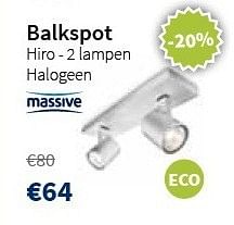 Promoties Balkspot hiro - 2 lampen halogeen - Massive - Geldig van 01/02/2013 tot 13/02/2013 bij Cevo Market