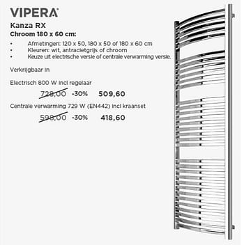 Promoties Vipera kanza rx chroom 180 x 60 cm: - Vipera - Geldig van 01/02/2013 tot 23/02/2013 bij X2O