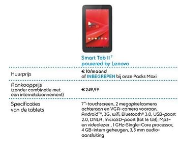 Promoties Smart tab ii 7 powered by lenovo - Lenovo - Geldig van 01/02/2013 tot 28/02/2013 bij Belgacom
