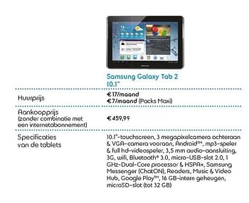 Promoties Samsung galaxy tab 2 10.1 - Samsung - Geldig van 01/02/2013 tot 28/02/2013 bij Belgacom