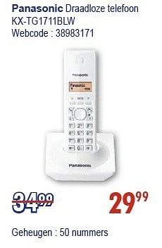 Promoties Panasonic draadloze telefoon kx-tg1711blw - Panasonic - Geldig van 03/02/2013 tot 02/03/2013 bij Eldi