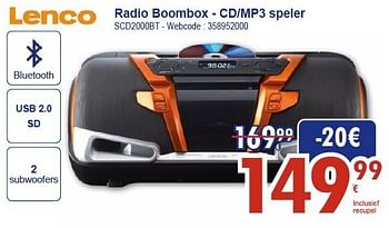 Promoties Lenco radio boombox - cd-mp3 speler scd2000bt - Lenco - Geldig van 03/02/2013 tot 02/03/2013 bij Eldi