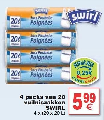 Promoties 4 packs van 20 vuilniszakken swirl - Swirl - Geldig van 05/02/2013 tot 18/02/2013 bij Cora