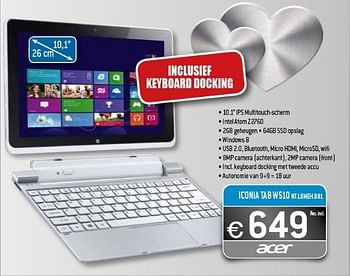 Promoties Acer iconia tab w510 nt.l0meh.001 - Acer - Geldig van 05/02/2013 tot 28/02/2013 bij Exellent