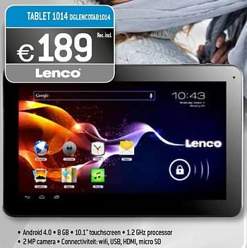 Promoties Lenco tablet 1014 dglencotab1014 - Lenco - Geldig van 05/02/2013 tot 28/02/2013 bij Exellent