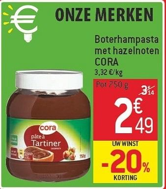 Promoties Boterhampasta met hazelnoten cora - Cora - Geldig van 06/02/2013 tot 12/02/2013 bij Smatch