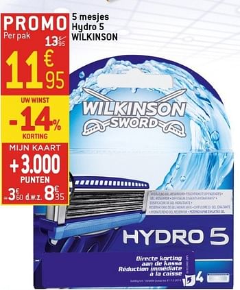 Promoties 5 mesjes hydro 3 wilkinson - Wilkinson - Geldig van 06/02/2013 tot 12/02/2013 bij Match Food & More