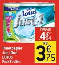 Promoties Toiletpapier just one lotus - Lotus Nalys - Geldig van 06/02/2013 tot 12/02/2013 bij Match Food & More
