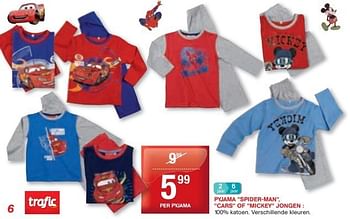 Promoties Pyjama spider-man, cars of mickey jongen - Cars - Geldig van 06/02/2013 tot 12/02/2013 bij Trafic