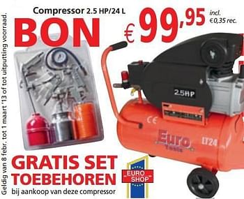 Promoties Euro tools compressor 2.5 hp - Euro Tools - Geldig van 08/02/2013 tot 01/03/2013 bij Euro Shop