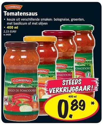 Promoties Tomatensaus - Combino - Geldig van 11/02/2013 tot 13/02/2013 bij Lidl