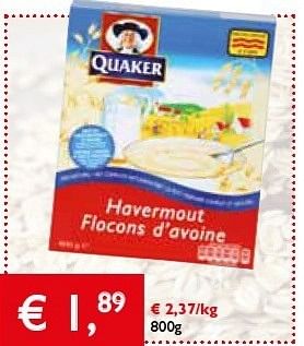Promoties Hovermout flocons d` avoine 800g - Quaker - Geldig van 28/02/2013 tot 12/03/2013 bij Prima