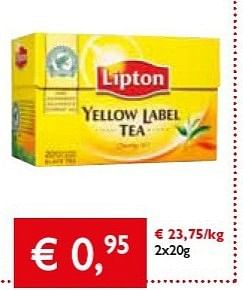 Promoties Yellow label tea 2x20g - Lipton - Geldig van 28/02/2013 tot 12/03/2013 bij Prima