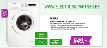 Promoties Aeg wasautomaat l70473fl - AEG - Geldig van 01/03/2013 tot 31/03/2013 bij ElectronicPartner