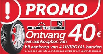 Promoties Ontvang 40 euro bij aankoop van 4 uniroyal - Uniroyal - Geldig van 18/03/2013 tot 13/04/2013 bij Auto 5
