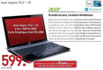 Promoties Acer aspire 15.6 i5 - Acer - Geldig van 19/03/2013 tot 30/03/2013 bij Auva