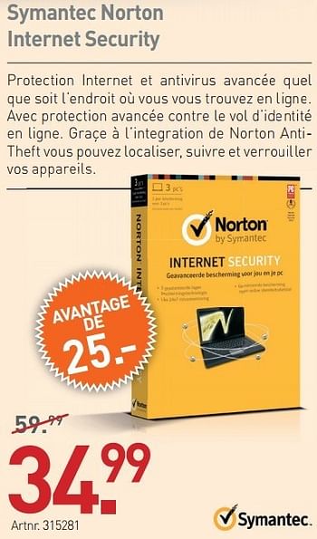 Promotions Symantec norton internet security - Symantec - Valide de 19/03/2013 à 30/03/2013 chez Auva