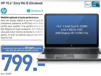Promotions Hp 15.6 envy m6 i5 ultrabook - HP - Valide de 19/03/2013 à 30/03/2013 chez Auva