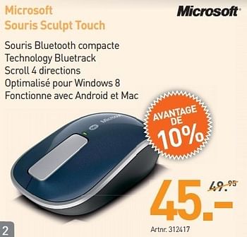 Promoties Microsoft souris sculpt touch - Microsoft - Geldig van 19/03/2013 tot 30/03/2013 bij Auva