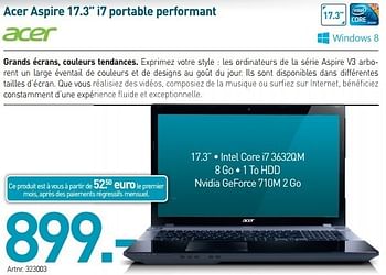 Promoties Acer aspire 17.3 i7 portable performant - Acer - Geldig van 19/03/2013 tot 30/03/2013 bij Auva