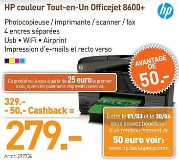 Promotions Hp couleur tout-en-un officejet 8600+ - HP - Valide de 19/03/2013 à 30/03/2013 chez Auva