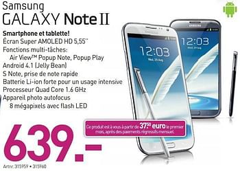 Promotions Samsung galaxy note ii smartphone tablette - Samsung - Valide de 19/03/2013 à 30/03/2013 chez Auva