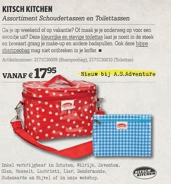 Promoties Kitsch kitchen assortiment schoudertassen en toilettassen - Kitsch Kitchen - Geldig van 20/03/2013 tot 08/04/2013 bij A.S.Adventure