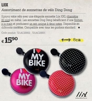 Promotions Liix assortiment de sonnettes de vélo ding dong - Liix - Valide de 20/03/2013 à 08/04/2013 chez A.S.Adventure