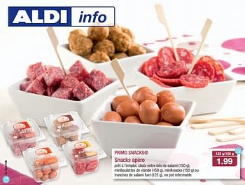Promotions Primo snacks® snacks apéro - Produit maison - Aldi - Valide de 20/03/2013 à 26/03/2013 chez Aldi