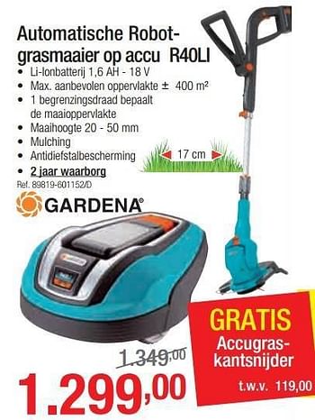 Promoties Gardena automatische robotgrasmaaier op accu r40li - Gardena - Geldig van 25/03/2013 tot 20/04/2013 bij Group Meno