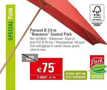 Promoties Parasol 3,5 m romance central park - Central Park - Geldig van 27/03/2013 tot 22/04/2013 bij Brico