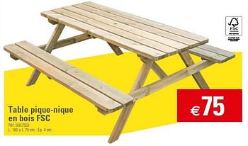 Promoties Table pique-nique en bois fsc - Huismerk - Brico - Geldig van 27/03/2013 tot 22/04/2013 bij Brico