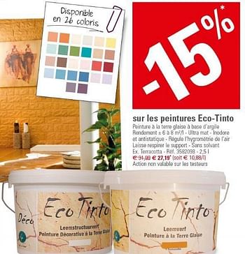 Promotions Sur les peintures eco-tinto - Produit maison - Brico - Valide de 27/03/2013 à 22/04/2013 chez Brico