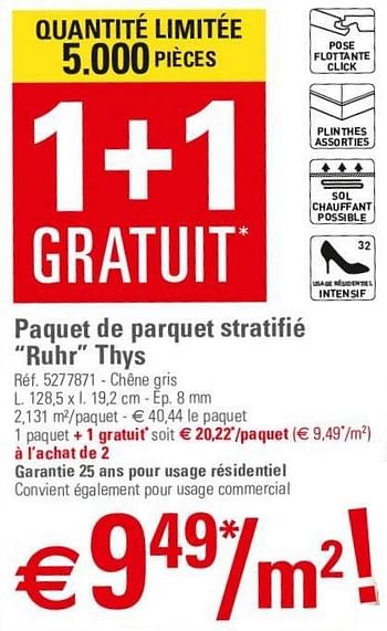 Promotions Paquet de parquet stratifié “ruhr” thys - Thys - Valide de 27/03/2013 à 22/04/2013 chez Brico