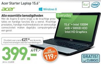 Promoties Acer starter laptop 15.6 - Acer - Geldig van 29/03/2013 tot 30/04/2013 bij Auva