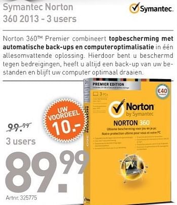 Promotions Symantec norton 360 2013 - 3 users - Symantec - Valide de 29/03/2013 à 30/04/2013 chez Auva