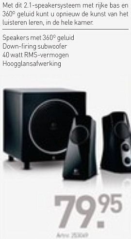 Promotions Logitech z-523 dark speaker system - Logitech - Valide de 29/03/2013 à 30/04/2013 chez Auva