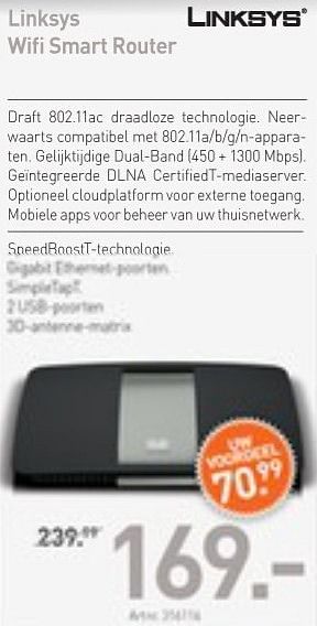 Promoties Linksys wifi smart router - Linksys - Geldig van 29/03/2013 tot 30/04/2013 bij Auva