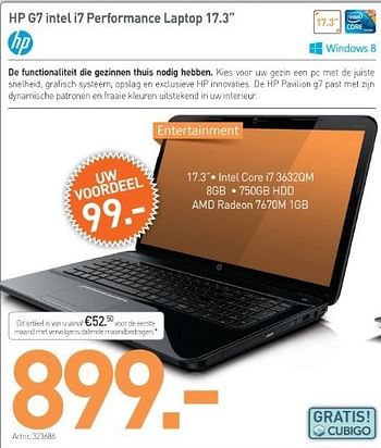 Promoties Hp g7 intel i7 performance laptop 17.3 - HP - Geldig van 29/03/2013 tot 30/04/2013 bij Auva