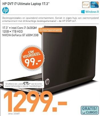 Promoties Hp dv7 i7 ultimate laptop 17.3 - HP - Geldig van 29/03/2013 tot 30/04/2013 bij Auva