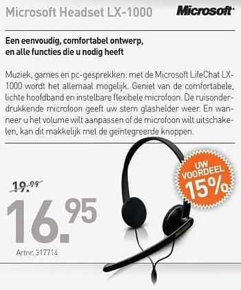 Promoties Microsoft headset lx-1000 - Microsoft - Geldig van 29/03/2013 tot 30/04/2013 bij Auva