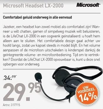 Promotions Microsoft headset lx-2000 - Microsoft - Valide de 29/03/2013 à 30/04/2013 chez Auva