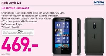 Promotions Nokia lumia 820 - Nokia - Valide de 29/03/2013 à 30/04/2013 chez Auva