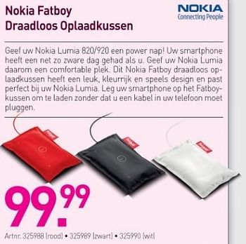 Promoties Nokia fatboy draadloos oplaadkussen - Nokia - Geldig van 29/03/2013 tot 30/04/2013 bij Auva