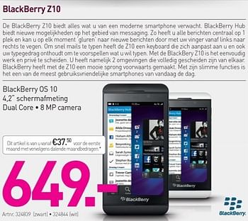 Promoties Blackberry z10 - Blackberry - Geldig van 29/03/2013 tot 30/04/2013 bij Auva