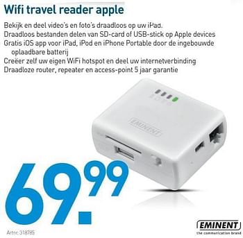 Promoties Wifi travel reader apple - Eminent - Geldig van 29/03/2013 tot 30/04/2013 bij Auva