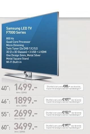 Promotions Samsung led tv f7000 series - Samsung - Valide de 29/03/2013 à 30/04/2013 chez Auva
