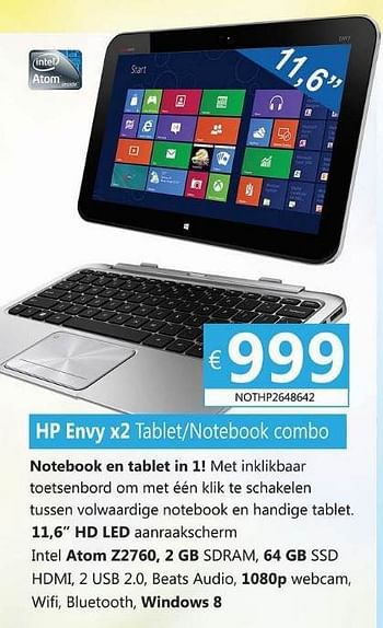 Promoties Hp envy x2 tablet - notebook combo - HP - Geldig van 02/04/2013 tot 15/05/2013 bij Compudeals