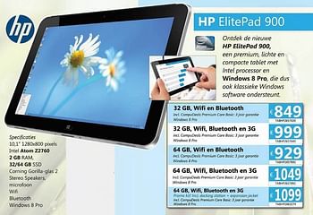 Promoties Hp elitepad 900 32gb wifi en bluetooth - HP - Geldig van 02/04/2013 tot 15/05/2013 bij Compudeals