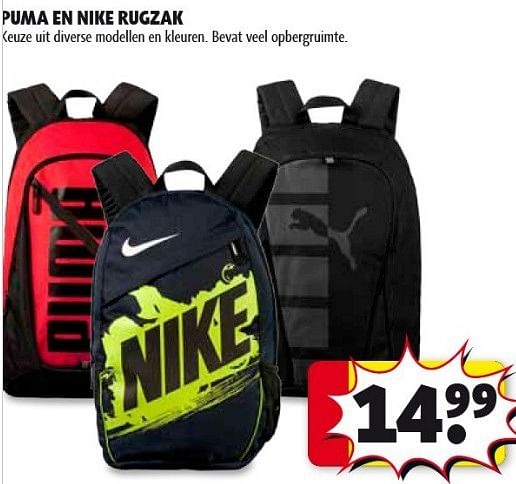 Puma Puma en nike rugzak Promotie bij Kruidvat